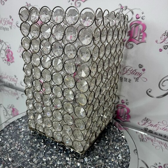 Crystal-Embellished Silver Organizer basket bling diamonds mirror - Picture 1 of 6